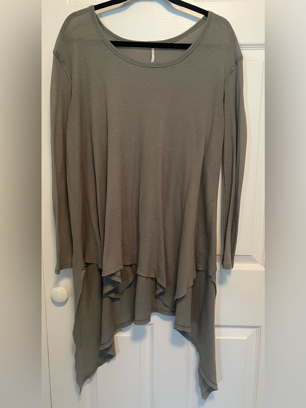 free People Olive Green Long-Sleeve Ruffle Hem Tunic